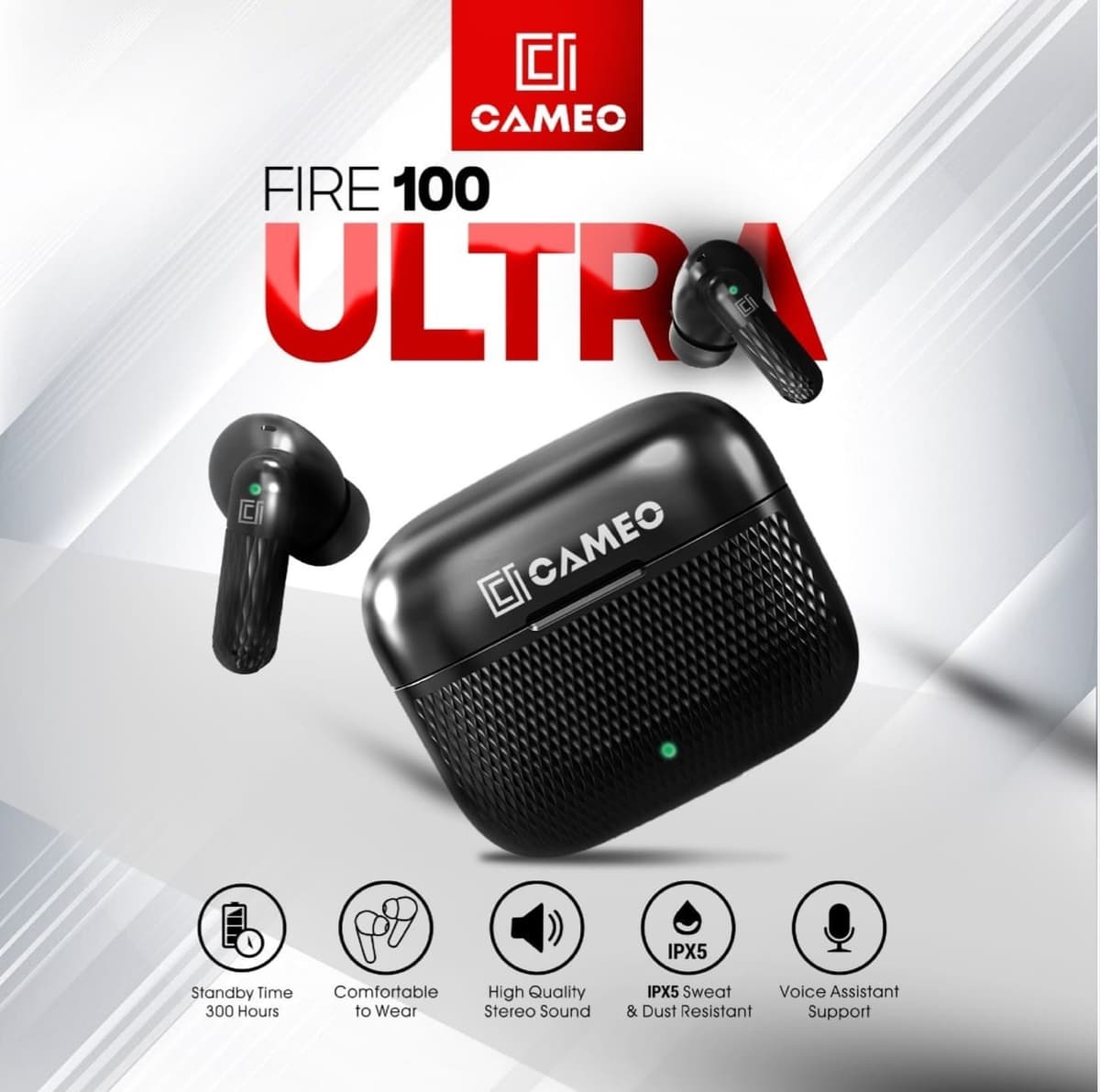 Cameo Fire100 ULTRA New Wireless Earbuds (40HRs Playtime) AIENC Supported