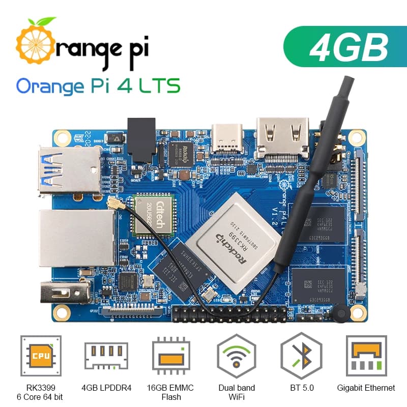 Orange Pi 4 LTS 4GB LPDDR4+16GB EMMC Rockchip RK3399