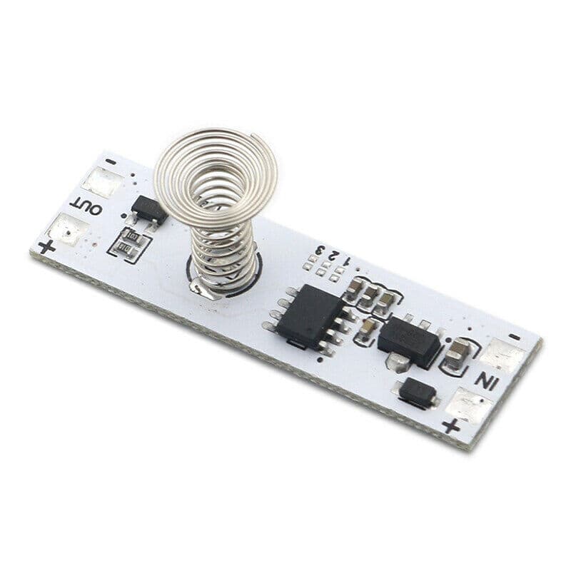 Coil spring switch, a multi-functional capacitive touch sensor switch, and an LED dimmer control switch