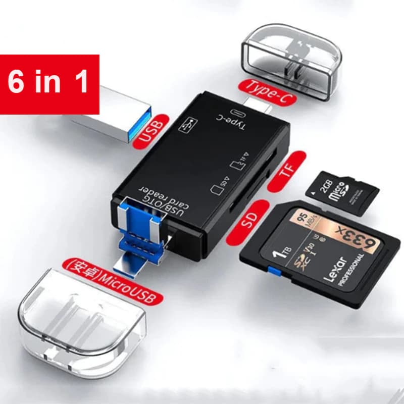 SD Card Reader USB C Card Reader 6 In 1 USB 2.0 TF